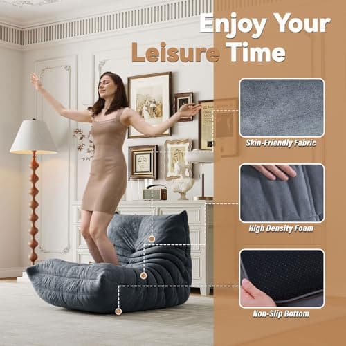 Adult Bean Bag Chair, Soft Waterproof Gray Sofa for Living Room