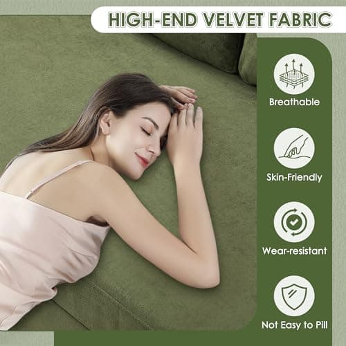 HIFIT 87 L-Shaped Sleeper Sofa Bed with Storage, LED Light, USB Port & Cupholder - Modern Green Velvet Sectional for Living Room