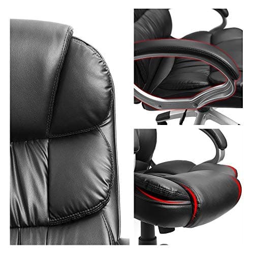 Furmax Black Leather High Back Ergonomic Office Chair with Lumbar Support and Padded Arms