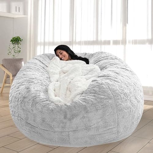 Giant Grey Bean Bag Chair for Adults and Kids, No-Fill, Stuffed Animal Storage