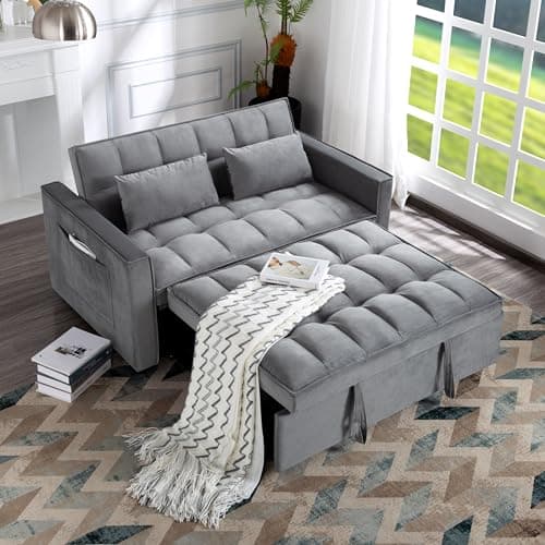 55" Convertible Velvet Sleeper Sofa Bed with Storage | Grey