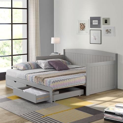 Alaterre Harmony Wood Daybed, Dove Gray, 2 Drawers, 440 lbs Capacity