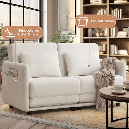 56.3" W x 74.8" D Full Size Pull Out Sofa, White Sleeper with Side Pockets