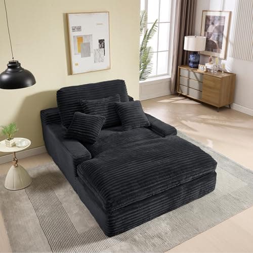 OuYesSir Black 2-Seater Fluffy Chaise Lounge Chair Bed for Living Room