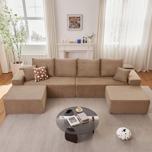 107" Grey Left-Facing Modular U-Shaped Couch with Chaise, No Assembly Required