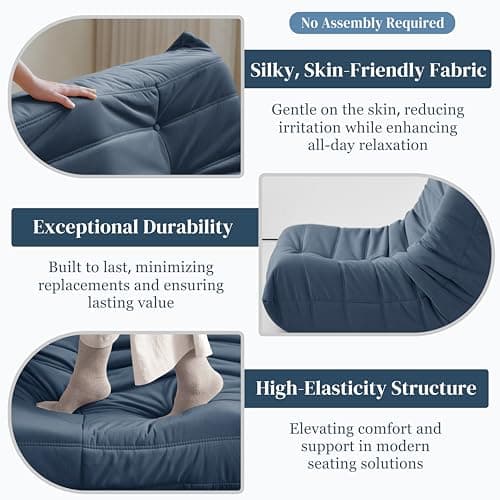 Modern Suede Bean Bag Chair for Adults, Dark Blue Corner Sofa Couch