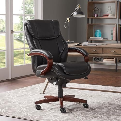 La-Z-Boy Bellamy Executive Chair, Black Faux Leather & Memory Foam Cushions