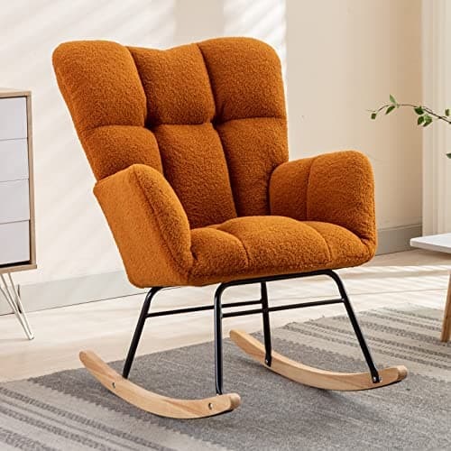 NIOIIKIT Kahaki Teddy Nursery Rocking Chair with High Backrest