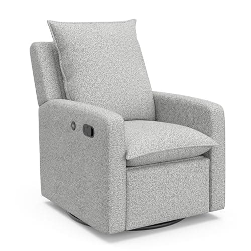 STORKCRAFT Ivory Timeless Reclining Glider with USB, Swivel Base, Foot Rest, Supportive Cushions