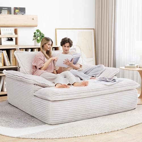 LIKIMIO Oversized Chaise Lounge Chair Sofa Bed - Plush Corduroy Upholstered Reading Chair, Cloud Couch for Living Room (Beige)