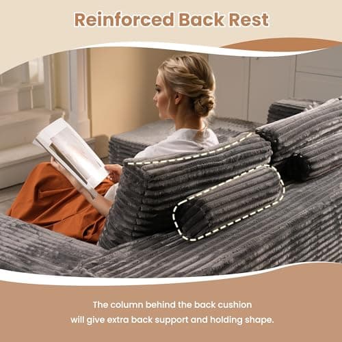 HOOOWOO Cloud Modular Sectional Couch, No Assembly, Gray Plush Corduroy