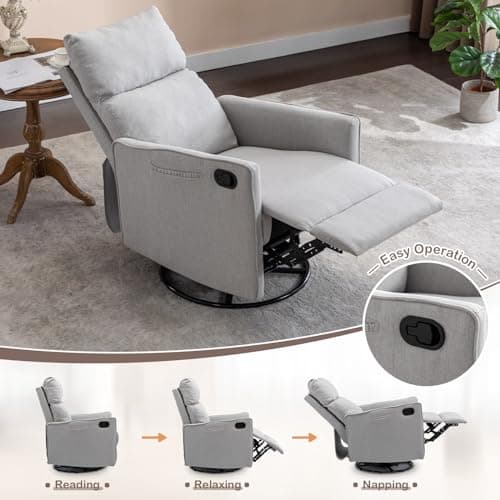 Glider Rocker Recliner Chair, 360° Swivel Linen Recliner for Adults & Nursery
