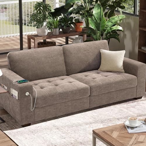 Hanherry 89" Living Room Sofa, Medium Firm Seat, USB Port, Chenille Fabric, Small Space
