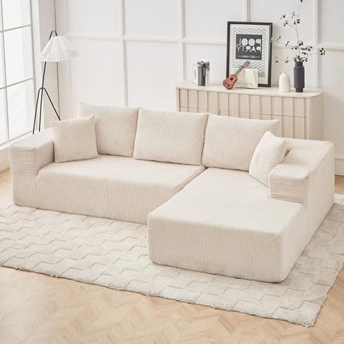 Oversized Corduroy Chaise Lounge Chair Sofa, 110" Fluffy Modular Sleeper