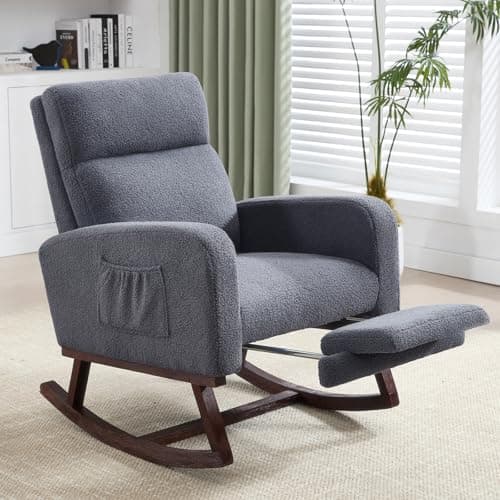 Nursing Rocking Chair with Footrest and High Backrest, Beige