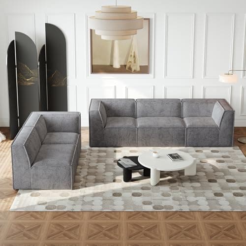 Antetek Grey L-Shaped Comfortable Modular Sectional Sofa, 5 Seater