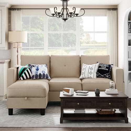 Shintenchi Green 3-Seater L-Shaped Sectional Sofa with Ottoman and Reversible Chaise