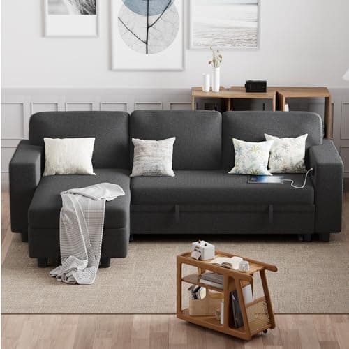 Furmax Grey 3-Seat L-Shaped Sleeper Sofa with Storage & USB Ports