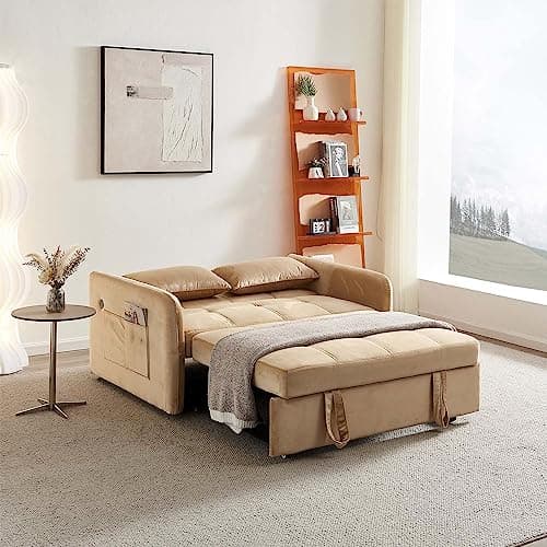 Antetek 3-in-1 Sleeper Sofa Bed, Modern Tufted Velvet Couch