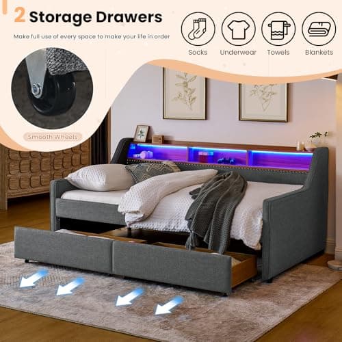 Antetek Dark Grey Daybed with Storage & Wireless Charger