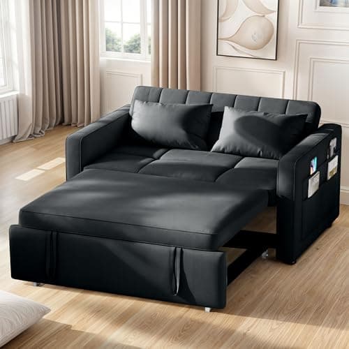 YITAHOME 55" 3-in-1 Convertible Sofa Bed, Black Full Size