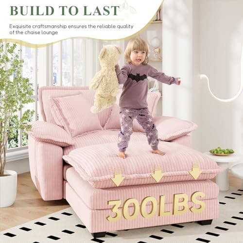 48-inch Modern Pink Chaise Lounge Sofa with Ottoman & Pillows