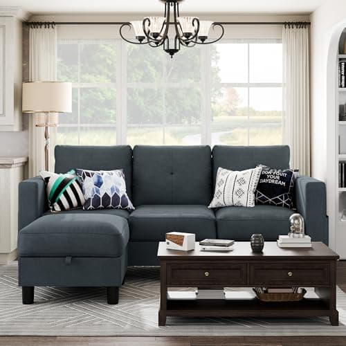 Shintenchi Green 3-Seater L-Shaped Sectional Sofa with Ottoman and Reversible Chaise