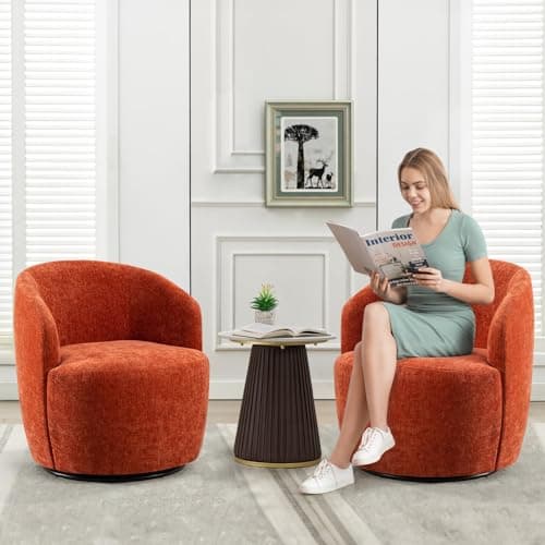 Antetek Yellow 360° Swivel Chenille Armchair for Living Room, Nursery, Bedroom