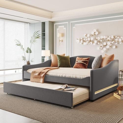 Twin Size Upholstered Daybed with Trundle and LED Light, Gray for Guest Room and Apartment
Twin Size Teddy Fleece Day Bed Frame with Solid Wood Slats, Gray for No Spring Box Needed Bedroom
Twin Size Daybed with Trundle and LED Light, Easy Assembly Da