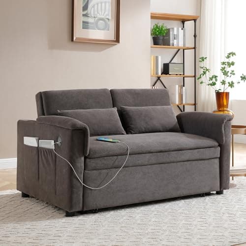 Antetek Grey Comfy Velvet Convertible Sleeper Sofa Bed with Adjustable Backrest