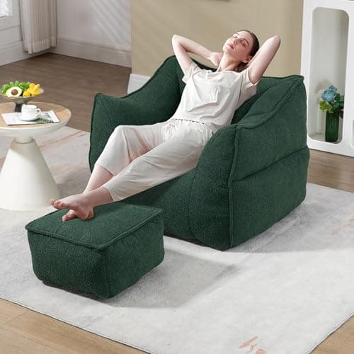 Light Blue Chenille Bean Bag Chair with Armrests & Back Support