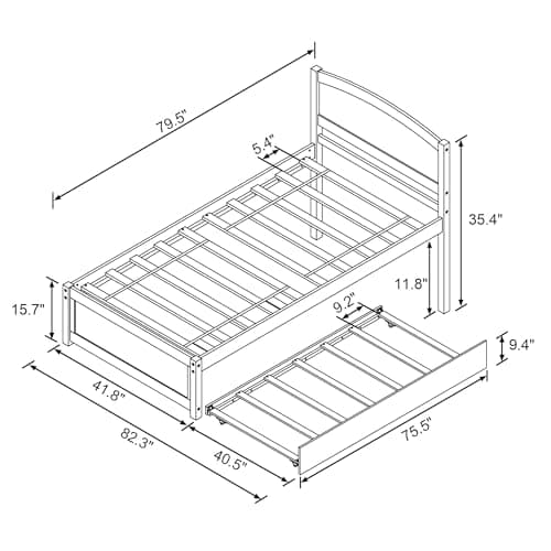 Twin Size Extendable Daybed with Trundle, Solid Wood Support (Natural)