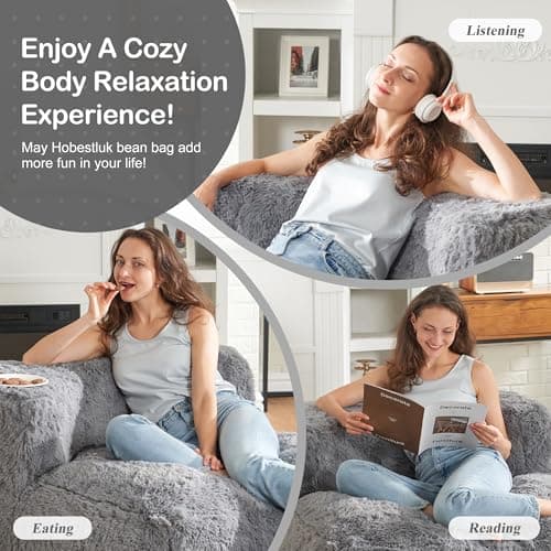 Hobestluk Grey Large Bean Bag Chair with Ottoman for Adults