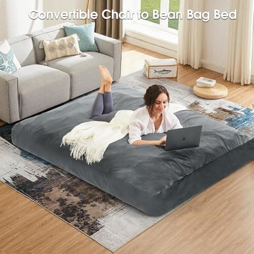 Giant Convertible Bean Bag Chair for Adults - Full Grey