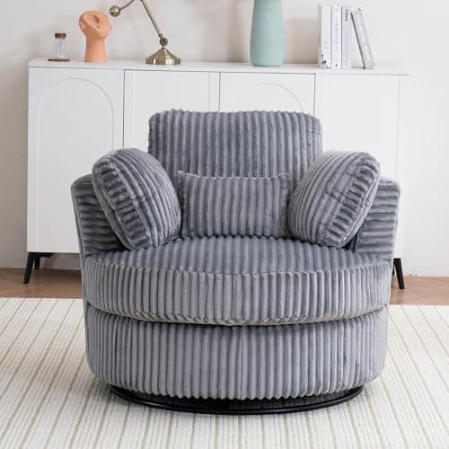 Green 360-Degree Swivel Barrel Chair with Thick Cushion & Throw Pillows
