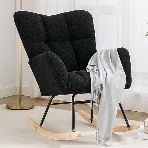 NIOIIKIT Kahaki Teddy Nursery Rocking Chair with High Backrest