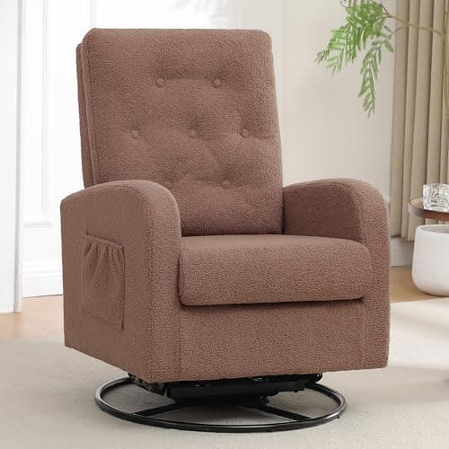 Modern Swivel Glider Rocking Chair with Storage Pocket for Living Room and Nursery White