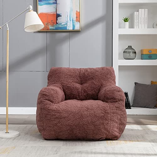 Modern Bean Bag Chairs for Adults & Kids in Ivory Fabric