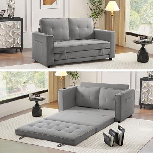 Beige Foldable Sleeper Sofa Bed - Multi-Functional Floor Couch for Small Spaces