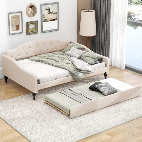 Upholstered Button-Tufted Twin Daybed with Wood Slat Support, Pink
