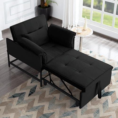 Ball & Cast 65" 3-in-1 Velvet Sleeper Sofa Bed with Adjustable Backrest & 2 Pillows, Black