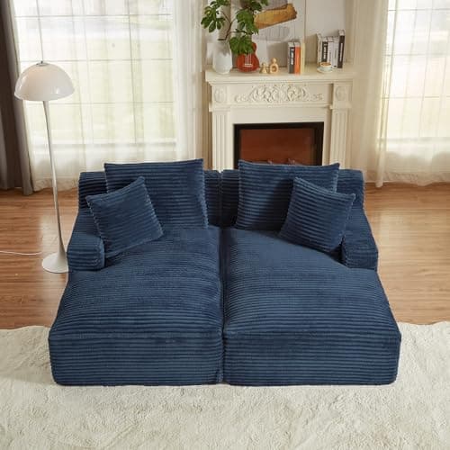 Oversized Dark Grey Corduroy Chaise Lounge Chair, Modern Recliner Sleeper Sofa for Living Room & Bedroom