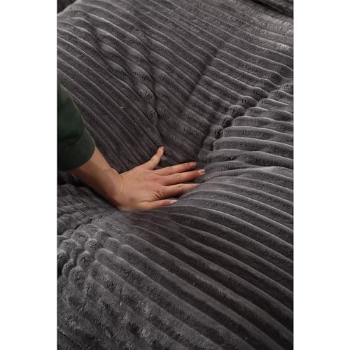 Oversized Grey Corduroy Chaise Lounge with 6 Pillows for Living Room and Bedroom