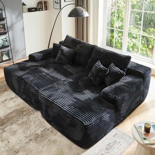 Stupendous Grey Faux Fur Oversized Chaise Lounge Chair Sofa Bed (81", 2PCS)
