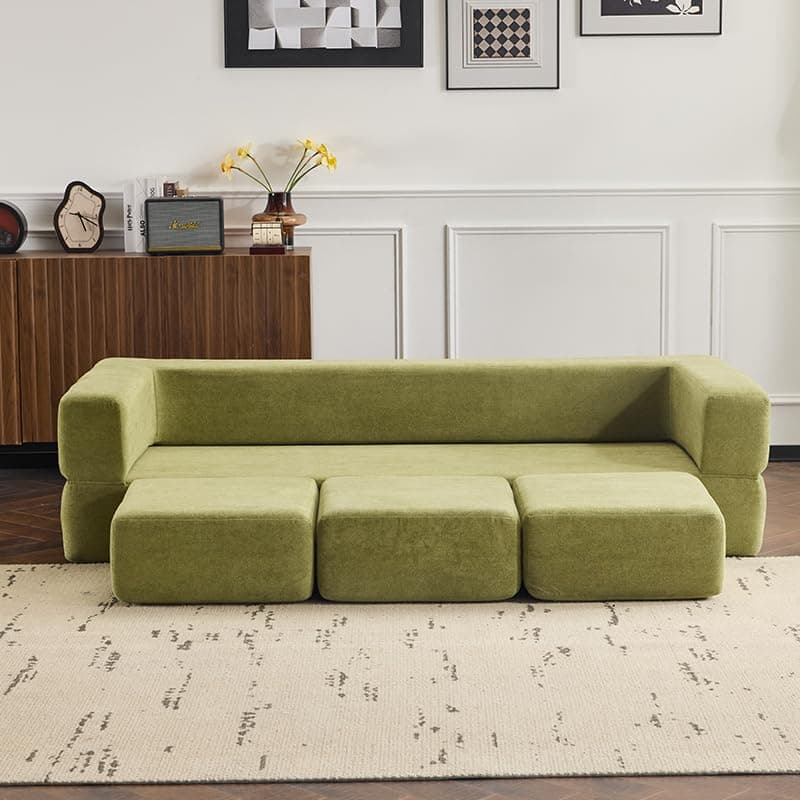 Boneless Convertible SofaBed with Ottomans - Green