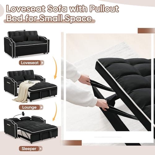 Modern Sleeper Sofa with USB & Type C Port - 3-in-1 Convertible Loveseat Futon for Living Room Apartment