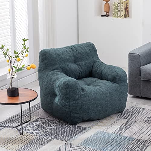 Modern Bean Bag Chairs for Adults & Kids in Ivory Fabric