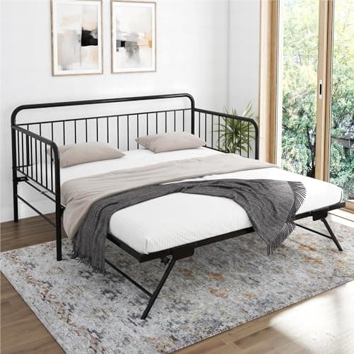 DHP Black Metal Daybed with Pop Up Twin Trundle Bed