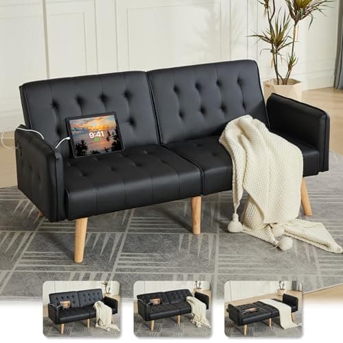 TYBOATLE 65" Convertible Futon Sofa Bed, Grey