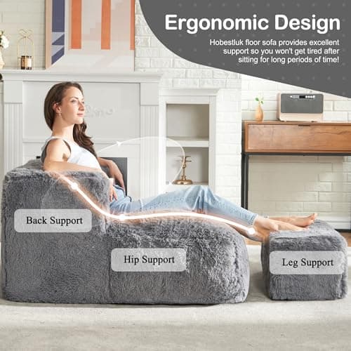 Hobestluk Grey Large Bean Bag Chair with Ottoman for Adults